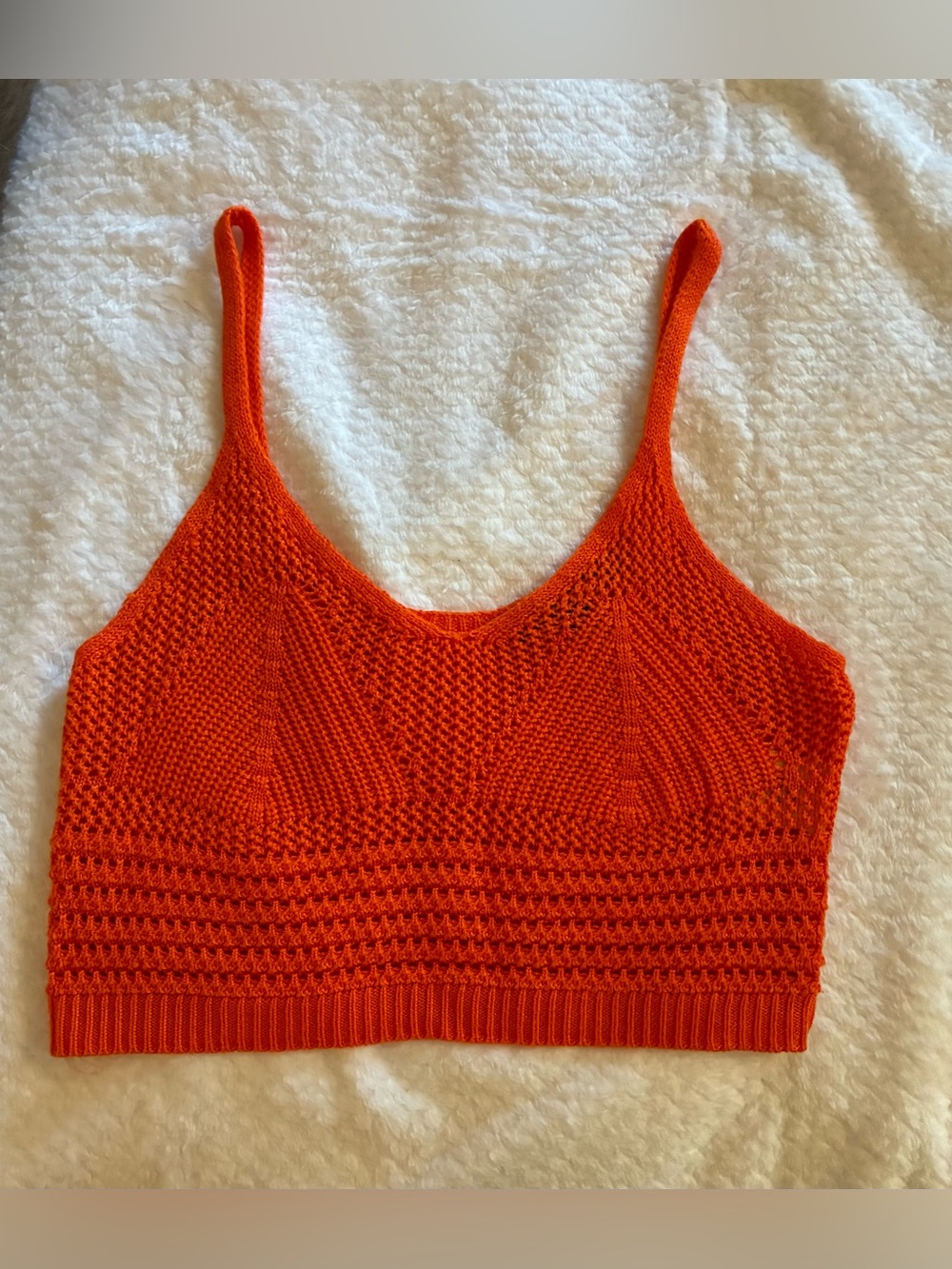 Almost Famous Orange Crochet Crop Knit Tank Top Festival Y2K Coquette Boho M